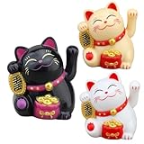 Solarbetriebene Glückskatze, glückliche Glückskatze, einladende Katze, Bezaubernde winkende Glückskatze, Maneki-Neko-Glückskatzenstatue, Fengshui-Glückskatze mit schwingendem Arm, chinesisches Glück