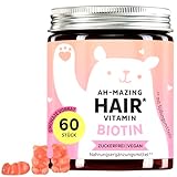 Biotin-Gummibärchen Ah-mazing Hair - Vitamine für Haare, Haut und Nägel – 5000 µg Biotin, Zink, Vitamin C, E & Jod – 60 Stück (2-Monatsvorrat), Vegan, Zuckerfrei, Bears with Benefits