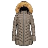 Damen-Daunenjacke, mittellang, Wintermantel, leichte wasserdichte Jacken mit Kunstfell-Kapuze, Übergröße, schmaler Trenchcoat mit Reißverschlusstaschen, langärmelig, warm, gepolstert, gesteppt, khaki