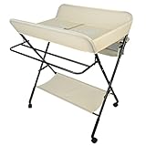 RELOVE Wickeltisch faltbar, mit Aufbewahrungskorb an der Seite, Struktur aus Eisen, max. Belastung 25 kg, für Neugeborene, ergonomisches Design, 80 x 66 x 98 cm (Beige)