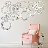 Abnehmbare Wandaufkleber aus Acryl, Spiegelfassungen, Dekor für Zuhause im Wohnzimmer und Schlafzimmer, 1,5-13,5 cm, 32 Stück (rot und schwarz) (Silber)