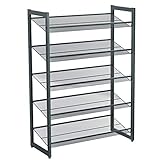 SONGMICS 5-stöckiges Schuhregal, erweiterbarer Schuhständer aus Metall, verstellbare Schuhablage, für 15-20 Paar Schuhe, kurze Stiefel, Pumps, dunkelgrau, LMR005GB