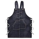 Ldabrye Latzschürze für Herren und Damen, mit überkreuzten Trägern, verstellbar, für Jeans-Shop, Arbeit, mit Taschen, für Salon, Friseure, Küche, Grillen, Schwarz , A