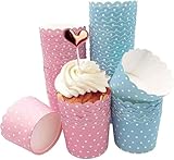 Cupcake Wrapper, 100 Stück Cupcake Liner Fall Wrapper Muffinförmchen Papier Cupcake Backbecher Papierkuchen für Backtage Geburtstage Hochzeiten und Partys Rosa blau