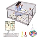Truevaste Laufstall 120x120x65 cm, Laufgitter Baby mit Matratze, 600D Oxford Faltbar Playpen mit 50 Bunte Bälle, 2 Zugringen & 1 Aufbewahrungstasche, Kinderlaufstall Tragbar für Indoor Outdoor