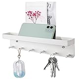 Liakai Edelstahl Schlüsselbrett mit Ablage, 6 Haken Selbstklebend Wand Schlüsselhalter, Kleines Schlüsselhaken für Flur, Eingangsbereich, Küche, Badezimmer (Weiß)