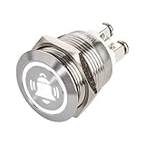 LED Drucktaster mit Glocken-Symbol, Einbau Ø 19 mm flacher Edelstahl-Taster mit farbig beleuchtetem Glocken-Symbol und Schraubkontakten, wasserdicht IP67, AC/DC (Weiß)