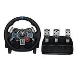 Logitech G G29 Driving Force Racing Wheel und Bodenpedale, Real Force Feedback, Edelstahl-Schalthebel am Lenkrad, Leder-Lenkradbezug für PS5, PS4, PC, Mac – Schwarz