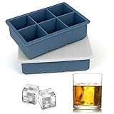 Eiswürfelform Silikon Groß - 2 Stück 12-Fach 5cm XXL Eiswürfel Form - Eiswürfelbehälter mit Deckel BPA-Freie für Cocktails Whisky Wein Obst Fruchtpürees Eiscreme Eistee (Blau)