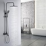 Duscharmatur Komplettset, Auralum Duscharmatur Schwarz Höhenverstellbar 90-124cm, Regendusche Schwarz mit Regendusche Duschkopf und Handbrause, Dusche Komplett für Badzimmer