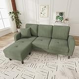 BTM Moderne L-Form Ecksofa mit Chaiselongue 166 x 118 x 77 cm 3-Sitzer Wohnzimmersofa, Cord Modulares Sofa, Grün