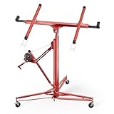 Wiltec XXL Plattenheber bis max. 68 kg, Höhe 140-350 cm, max. Breite 2,90 m, Trockenbau Montagehilfe 1-Mann-Bedienung, 3 Räder mit Feststellbremse, rot