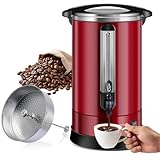 Homtone Gastro Kaffeemaschine mit Rundfilter 120 Tassen/18L, Doppelwandig Groß Edelstahl Industrie Kaffeemaschine mit Zapfhahn für Party, Heißwasserspender für Kaffee, Tee, 1500 W (Rot)