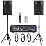 McGrey BP-210 Bandpack PA-Anlage - 4-Kanal Powermixer - digitaler Hall - Bluetooth - USB/SD-Slot - 2-Wege-Lautsprecher mit 10' Woofer und Horn - Inklusive Mikrofon, Stative und Kabel - 100 Watt