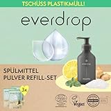 everdrop Spülmittel Nachfüllpulver Set - Effektive und nachhaltigere Geschirrreinigung (3x 25g für 3 Füllungen) mit Limonen-Minze-Ingwer Duft