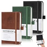 Hopton Notizbuch A6, 3 Stück Notizbücher Set, 192 Seiten,80 g/m²,Leder Notizblock, Klein Notizbuch A6 Liniert, Journal Notebook, Reisetagebuch, Prägebaum Design(Braun, Grün, Schwarz)