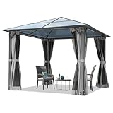 TOOLPORT Gartenpavillon 3x3 m Polycarbonat Dach ca. 6 mm - Hardtop Pavillon mit 4 Seitenteilen und Moskitonetzen in grau