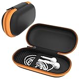 EAZY CASE Universal Tasche für In-Ear Kopfhörer mit Netzfach - Hardcase Aufbewahrungsbox, Schutztasche mit umlaufenden Reißverschluss, extra klein, oval, Orange