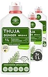 Thuja Dünger flüssig 3 Liter Konzentrat - Koniferen Dünger - Flüssigdünger für 600 Liter Gießwasser - 100% Schnelldünger - Organischer Koniferendünger - Kalium Dünger für Thuja Smaragd