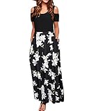 STYLEWORD Sommerkleid Damen Lang Maxikleid Sommer Elegant Freizeitkleid Kurzarm Kleider mit Taschen(Floral01,XXL)