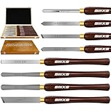 SIIIXS HSS-Holzdrehwerkzeuge, Drehmeißel-Set mit Buchenholzgriff und Holzbox, 8 Stück