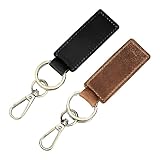 HAOXYO 2 Stück Auto Schlüsselanhänger Leder,Universeller Schlüsselanhänger Auto für Damen und Herren,Schlüsselanhänger mit Gürtelschlaufe Autozubehör (Schwarz und Braun)