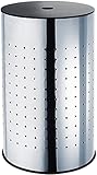 Kobolo Wäschebehälter Chrom, robuster Wäschesammler, Wäschebox mit Deckel, 55L, rund, Edelstahl mit Luftlöchern, modernes Design für Badezimmer & Schlafzimmer