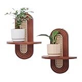 Uhidka Kleine Pflanzen Bild Ledge Wand Rattan Regal Set 2, Boho Rustikale Schwimmende Regale Wandmontage Dekoration