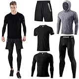 Herren Sport Laufset (5er Pack) Athletisches Shirt+Short/Kompressionsshirt+Hose mit Mantel Trainingsanzug Gym Anzüge Schwarz 03 M