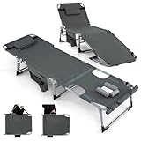 COSTWAY Sonnenliege mit Loch für Kopf und Arme, Faltbare Gartenliege mit Verstellbarer Rückenlehne und Fußteil, abnehmbarem Kissen, Seitentasche, Liegestuhl für Strand, Garten, Balkon (Grau)