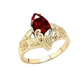 Damen Ring Filigraner, floraler, personalisierter Geburtsstein Marquise Mit 9 Karat Gelbgold