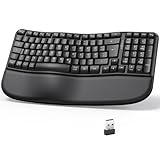 OMOTON kabellose ergonomische Tastatur – Wave Keys, 2.4G-USB verbindung, Wireless Keyboard für Windows,PC Tastatur mit Handballenauflage, natürliches Tippgefühl, deutsches QWERTZ-Layout, Schwarz