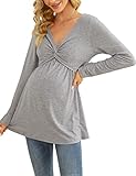 Stillshirt Langarm Damen Schwanger Umstandsmode Umstandsshirt Schwangerschaft T-Shirt Nursing Umstandstop Umstandsbluse,Grau,XXL