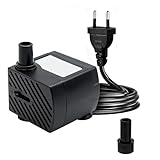 180L/H 3W Mini-Tauchpumpe, Ultra Leise Aquarium Pumpe mit 1.3m Netzkabel，mit 1 Düsen für Brunnenaquarium， Aquarium, Teichgarten EU-Stecker