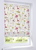 Buntes Ösenrollo Safari, Kinderraffrollo mit Tiermotiv, lichtfilternd und Blickdicht in der Größe 80 x 130 cm