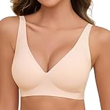 Nadeer BH Damen Ohne Bügel Nahtloser BH Push Up Tshirt Bralette Seamless Große Brüste V Ausschnitt Komfort Schlaf Bra mit Zusätzlicher Verlängerung(Beige,XL)