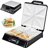 Syntrox Germany Keramik Sandwichmaker Quorn | Sandwich Toaster | Thermostat | Antihaft, 2000 Watt, Keramikplatten, Küchengeräte, Edelstahlabdeckung, Sandwich Zubereitung