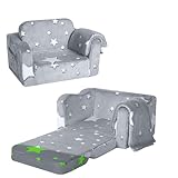 MeMoreCool Kindercouch Kindersofa Ausklappbar, 2-in-1-Kinder Sofa mit Schlaffunktion, Fancy Spielsofa, einen aufregenden Indoor-Spielplatz für das Kinderzimmer, Grau Stern