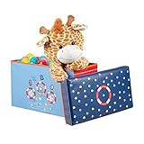 Relaxdays Sitzbox Kinder, Faltbare Aufbewahrungsbox mit Stauraum, Deckel, Motiv Meer, Jungen & Mädchen, 50 Liter, blau