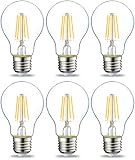 Amazon Basics LED-Leuchtmittel, Edison-Sockel E27, 4,3 W (entspricht 40-W-Glühbirne), nicht dimmbar, klares Filament, 6 Stück (1er Pack), Warmweiß