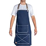 Jean Grillschürze mit Ledergriffen mit Taschen, blau, L