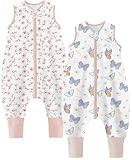 Teechodina Baby Schlafsack mit Füßen 2er Pack 100% Baumwolle 1.5 Tog Kinder Ganzjahres Schlafsack mit Beinen für Jungen Mädchen, 1.5 Tog/Kirschblüte + Schmetterling, 80cm/Baby Höhe 90-100cm