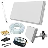 Selfsat H30D1+ Sat Flachantenne Single mit Fensterhalterung + Sat-Finder + 10m Kabel + netshop 25 Anschluss Set (HD Sat Anlage für 1 Teilnehmer)