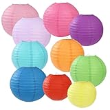 20 Stück Bunte Papierlaternen Lampions, Papier Laterne rund Lampenschirm,10 Farben Papierlaterne für Dekoration im Freien, Geburtstage, Hochzeiten und Feiertagsdekorationen