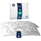 LILENO HOME Bettdecke 135x200 Set mit Kissen - Ganzjahre Bettdecke 135x200 mit Kopfkissen 80x80 cm als Set - Decke und Kissen mit antibakterieller Ausrüstung u. Kochfest bis 95° C