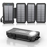 Solar Powerbank 26800 mAh mit 4 Solarpanel, Powerbank USB-C 18W Schnellladung für iPhone Samsung und mehr, IPX7 wasserdichte Outdoor Externe Akkus mit Taschenlampen-Dauerlicht/SOS/Stroboskop