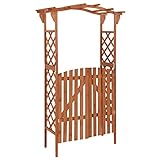 vidaXL Tannenholz Massiv Pergola mit Tor Rosenbogen Torbogen Rankhilfe Spalier Rankgitter Gartenbogen Gartentor Gartentür 116x40x204cm