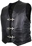 Herren Biker Lederkutte Lederweste Rocker Weste Clubweste in schwarz