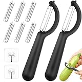 WZYTEU 2 Stk P-Schäler, Kartoffelschäler Küche mit 6 Ersatzklingen, Sparschäler Edelstahl für Gemüseschäler,Schälmesser,Orangenschäler,Vegetable Peeler(Schwarz)