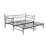 FetiNes Bettrahmen ausziehbares Bett Tagesbett Bettsofa Bettgestell, ausziehbares Doppel-Bett, als Jugendbett & Gästebett verwendbar, Funktionsbett aus Metall, Bett 2X(90x190) cm, Schwarz